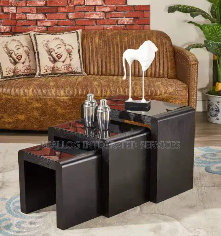 3in1 Wooden Modern Glass Top Table