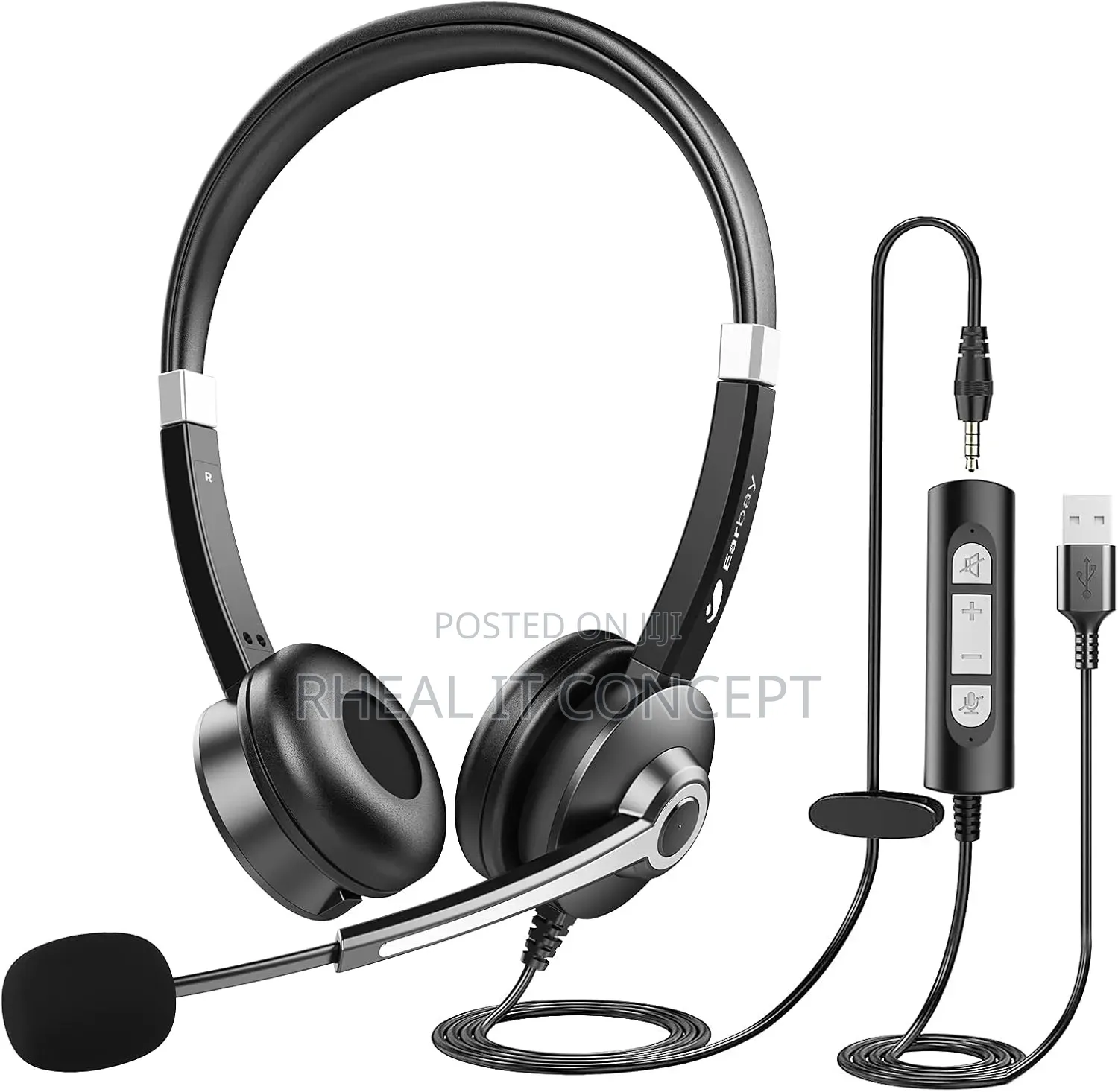 Earbay Usb/Auxiliary 2 in 1 Wired Headset With Noise Cancelation Mic