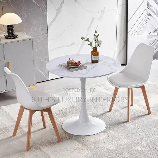 Modern Round Dining Table With 2 Padded Chairs Furniture