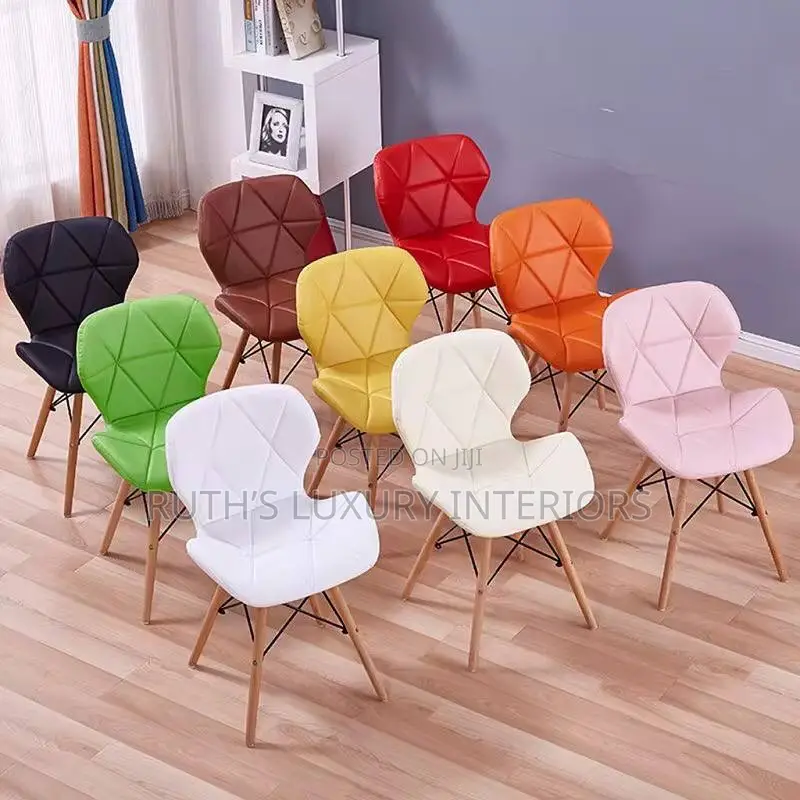 Leather Dining Chair With Wooden Legs, Different Colors Available