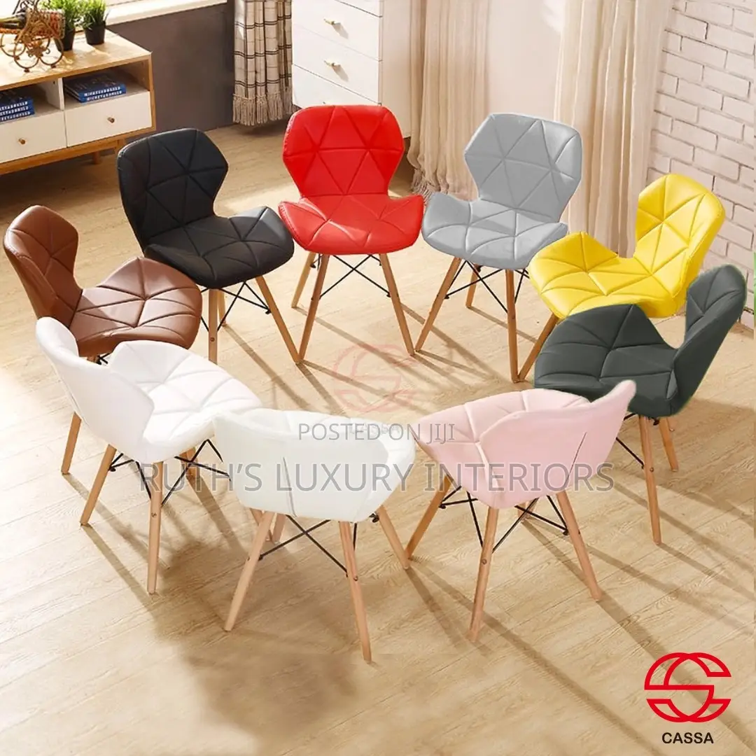 Leather Dining Chair With Wooden Legs, Different Colors Available