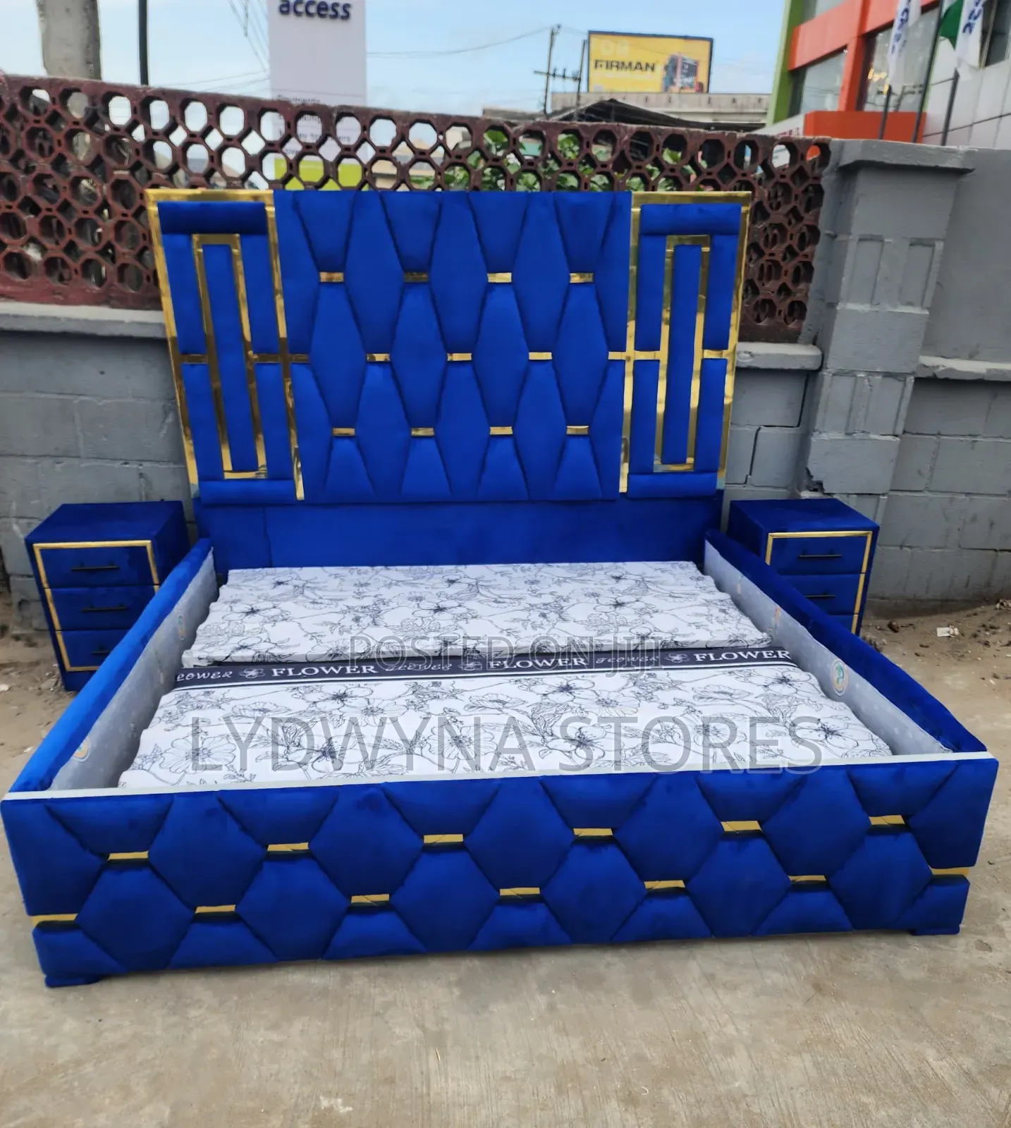 Quality Relaxable Set of Upholstery Padded Bedframe With 2 Side Drawer