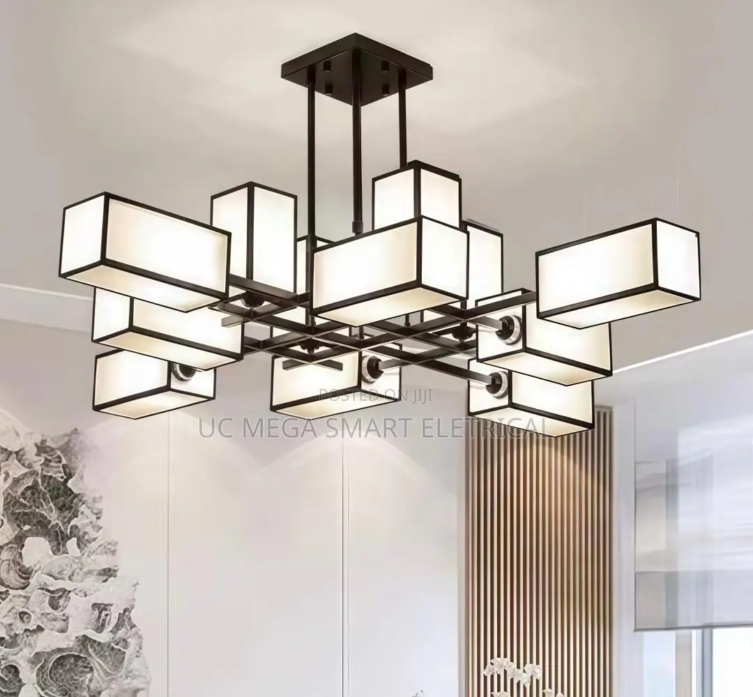 New Chinese Golden Hardware Living Room Led Chandelier Simple Fabric