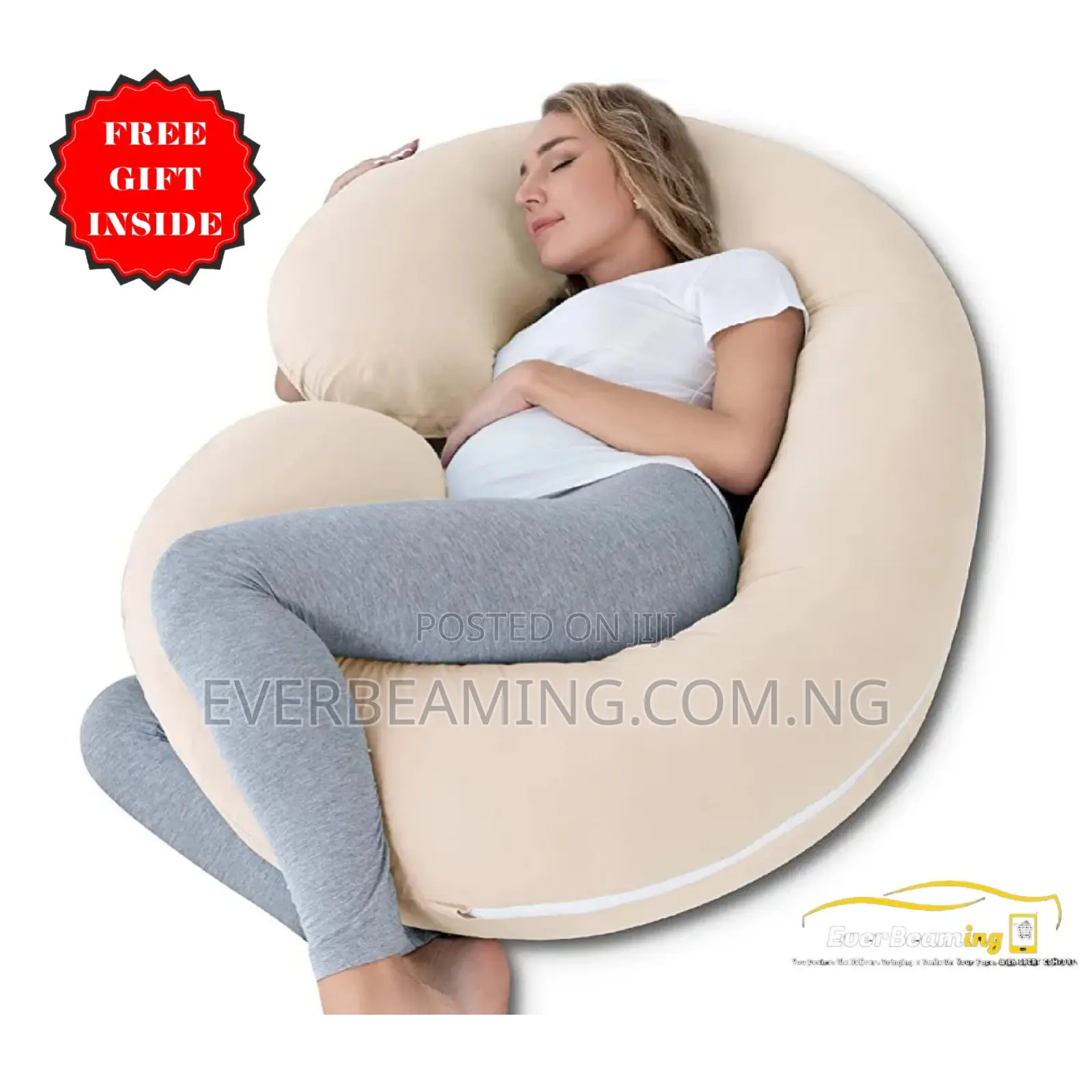 Everbeaming Pregnancy Pillow – Full-Body Comfort Suppor _ Cream Color