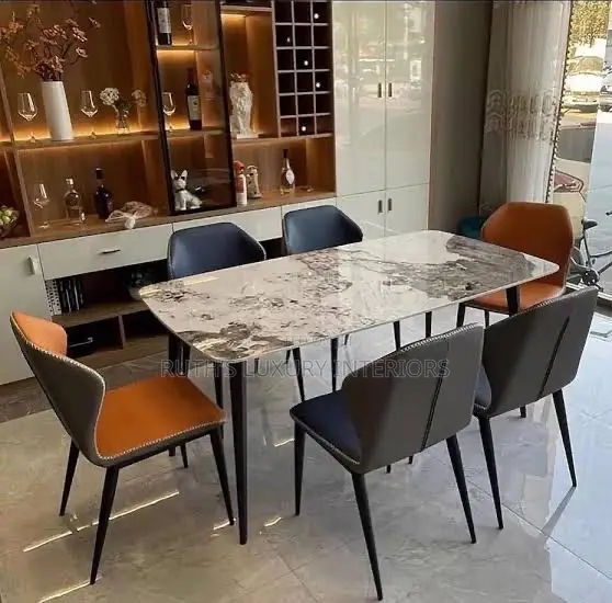 Quality Rectangular Marble Top Dining Table With 6 Chairs