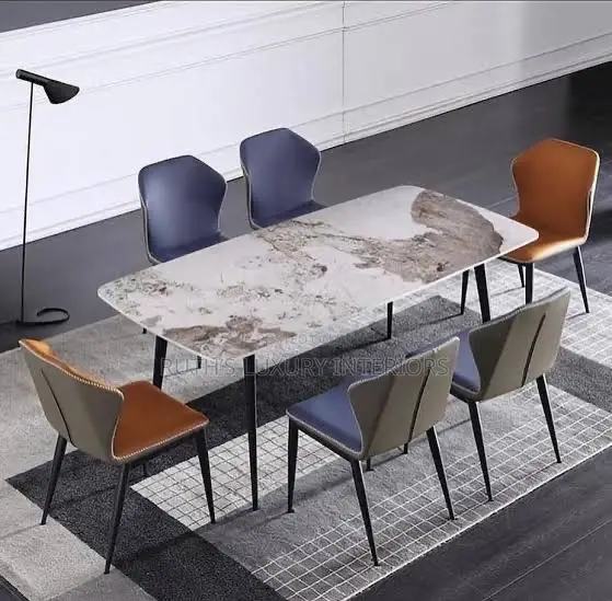 Quality Rectangular Marble Top Dining Table With 6 Chairs