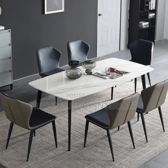 New Imported Marble Top Dining Table With 6 Chairs