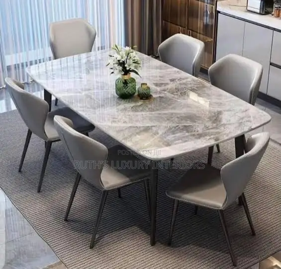 New Imported Marble Top Dining Table With 6 Chairs
