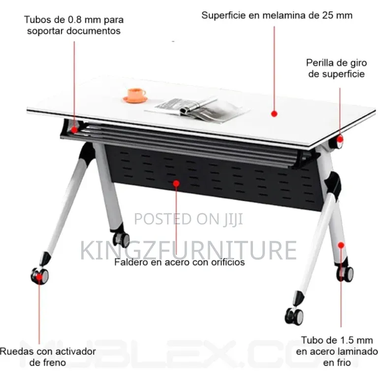 White 1.2 Meter Modern Mobile Flip-Top Training Table