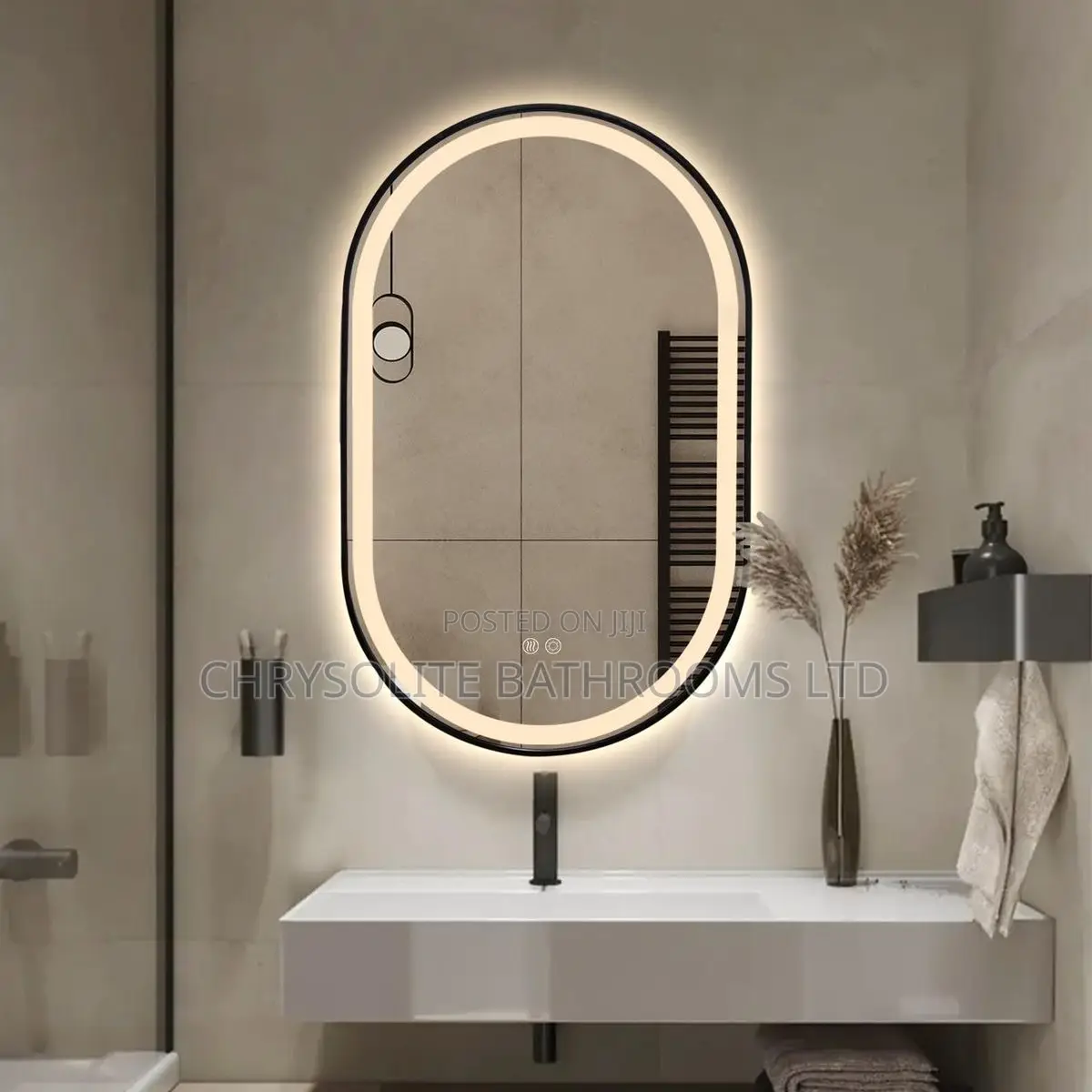 Balck Frame Oval Led Mirror