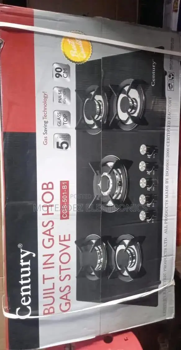 Century (60by90cm) 5 Burner Tempered Glass Top Inbuilt Gas Hob/Cooker