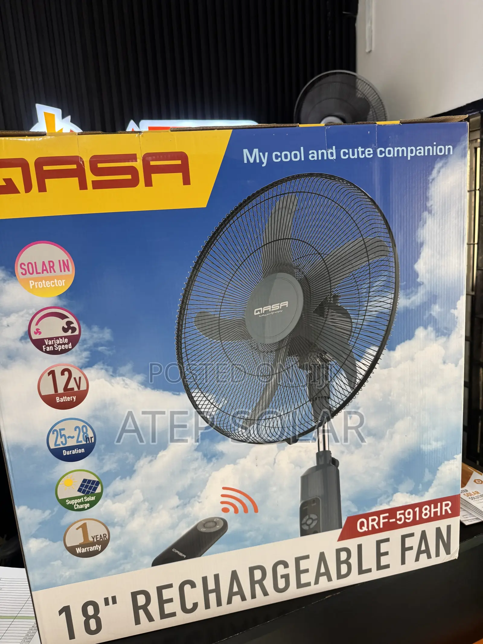 18” Inches Qasa Rechargeable Solar Fan