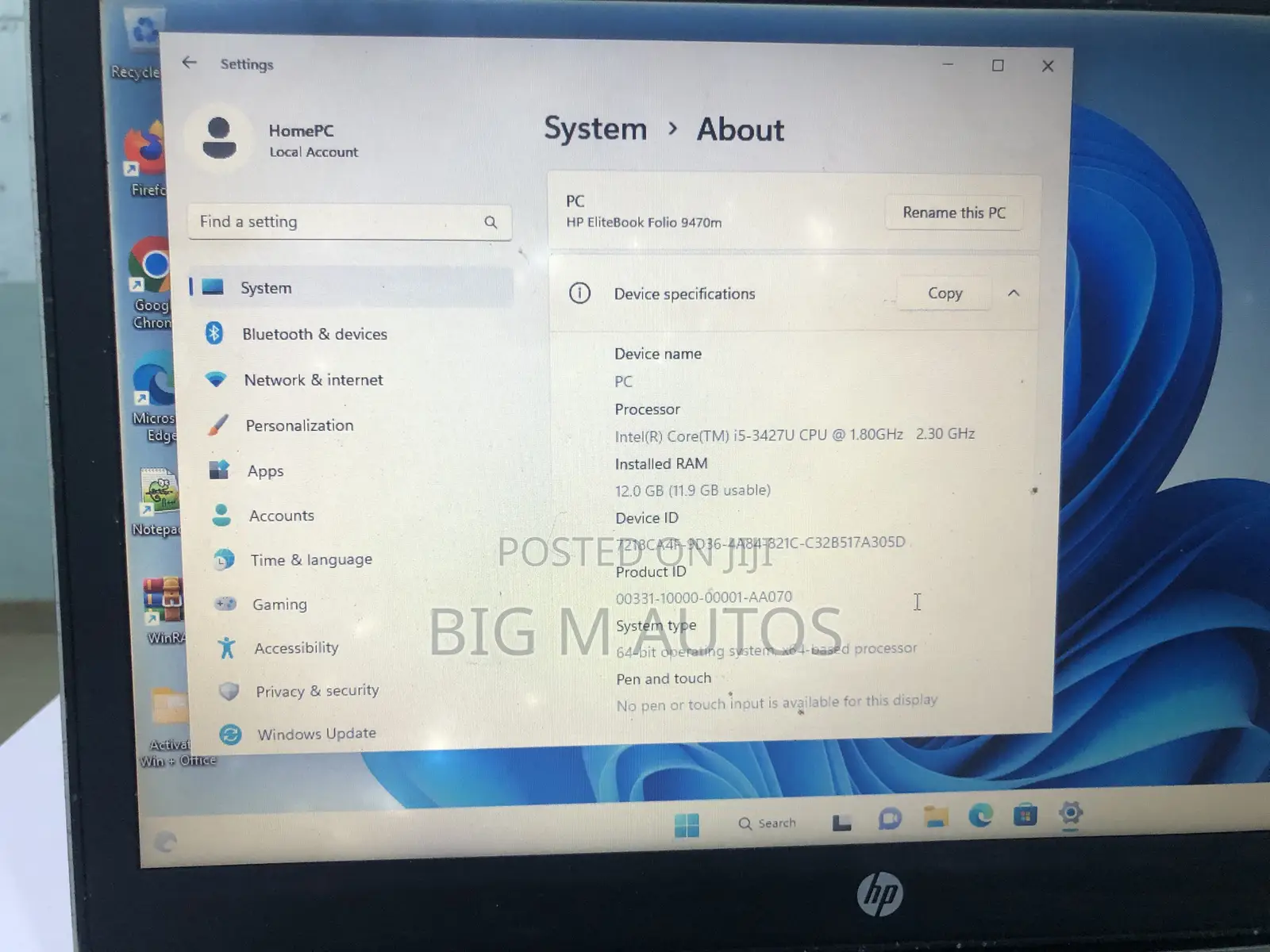 Laptop HP EliteBook Folio 16GB Intel Core i5 SSD 128GB