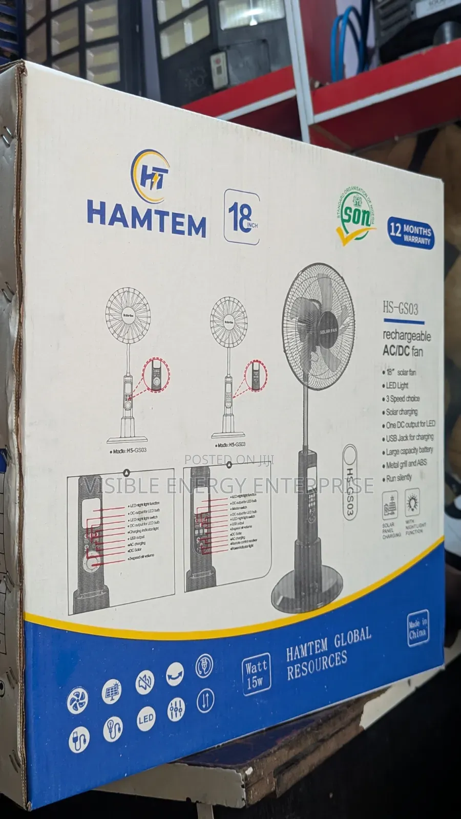 Hamtem 18" Rechargeable Ac/Dc Standing Fan