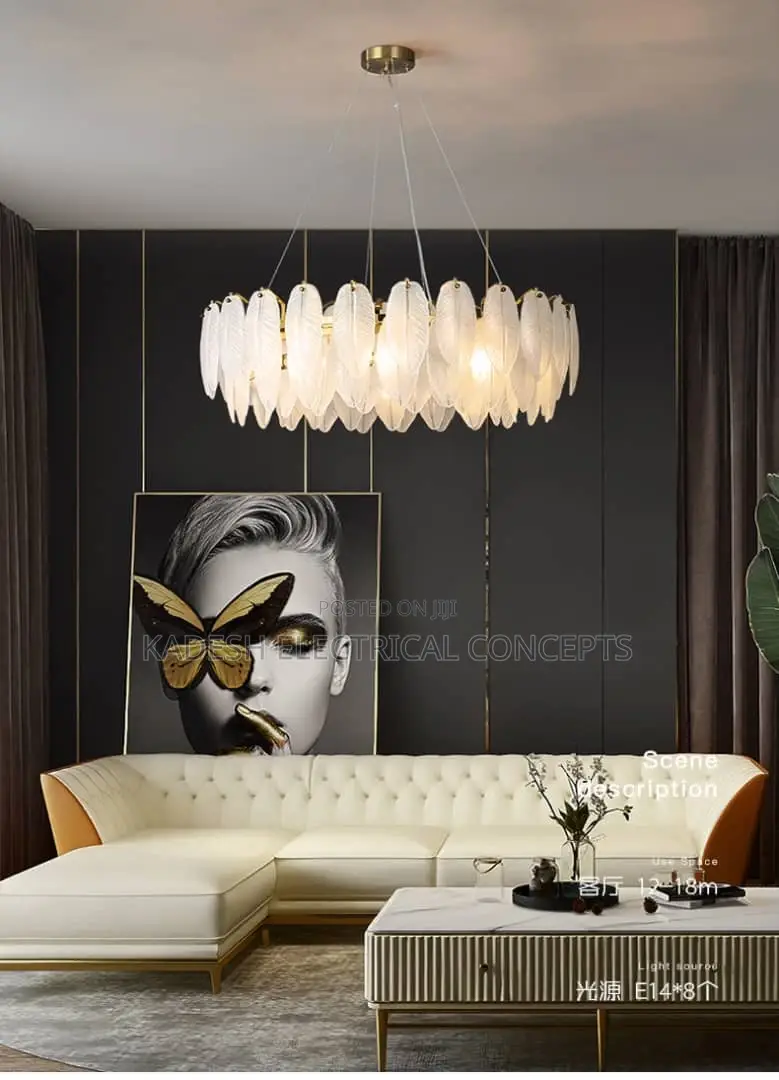 Modern Luxury Pendant Lights Feather Glass Gold Metal for Living