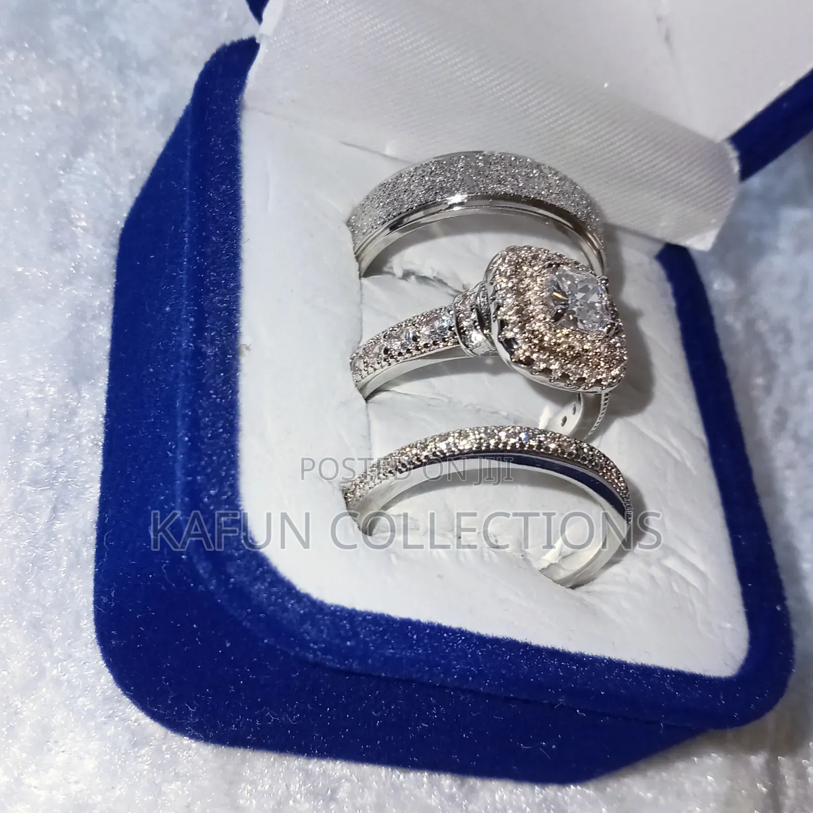 White Zirconia and Steel Luxury Wedding Rings Set
