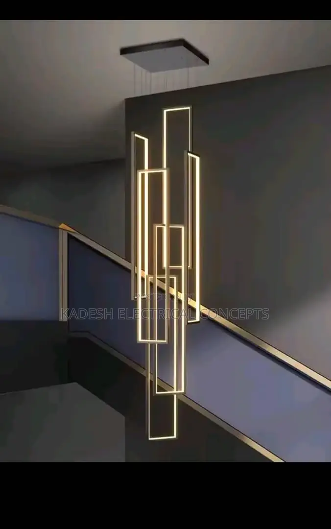Modern High Ceiling Chandelier for Villa Rectangle Pendant Lights