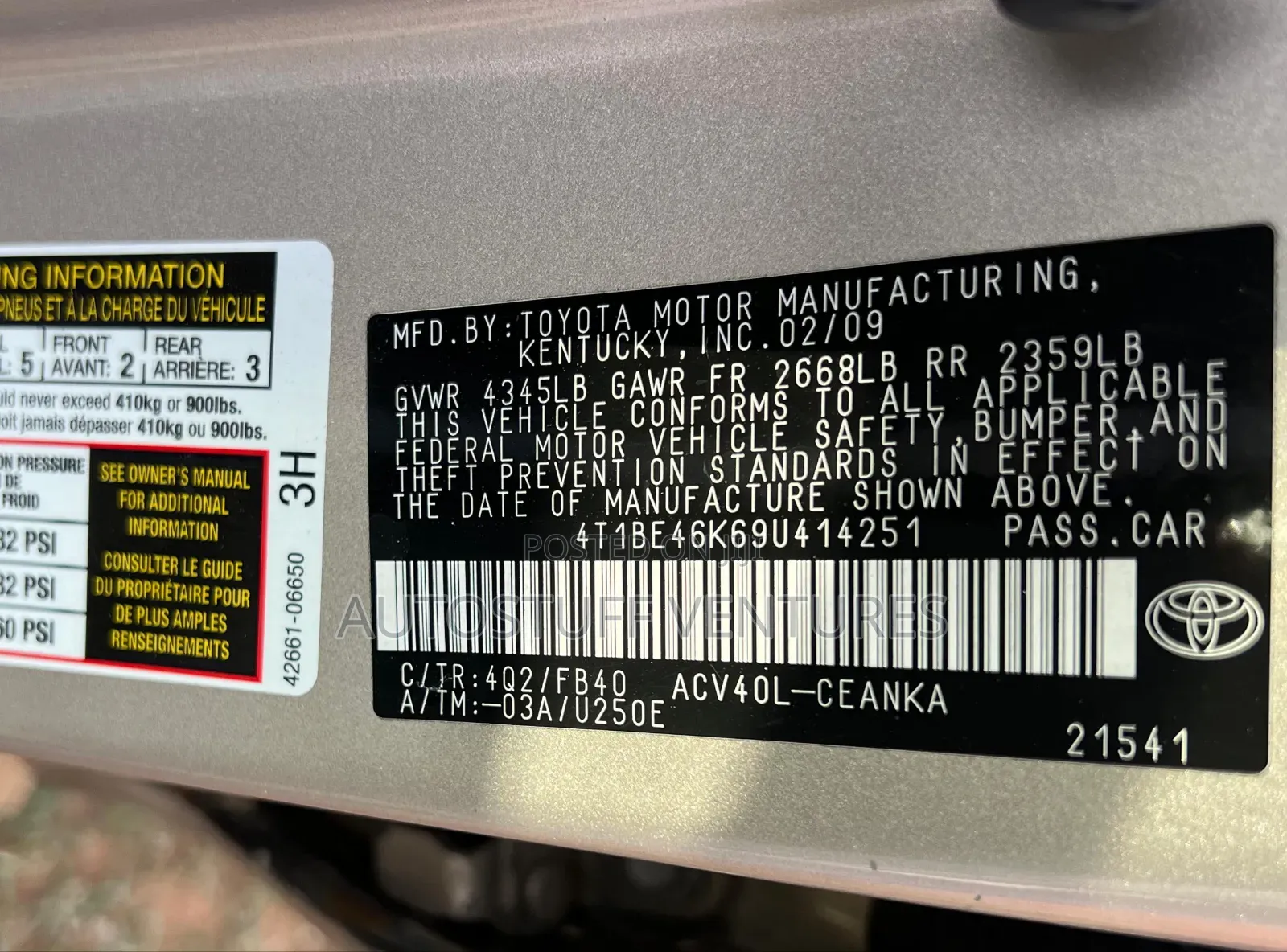 Toyota Camry LE 4dr Sedan (2.4L 4cyl 5A) 2009 Gold