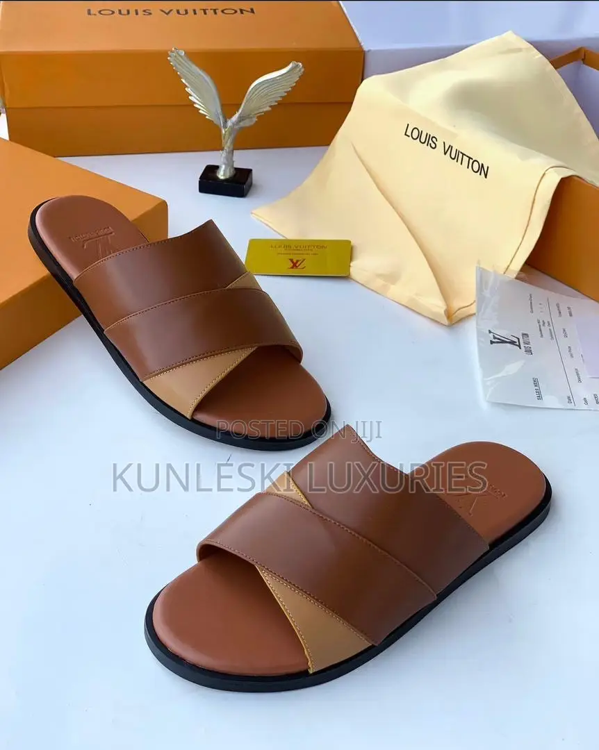 Original Louis Vuitton Brown Leather Slippers