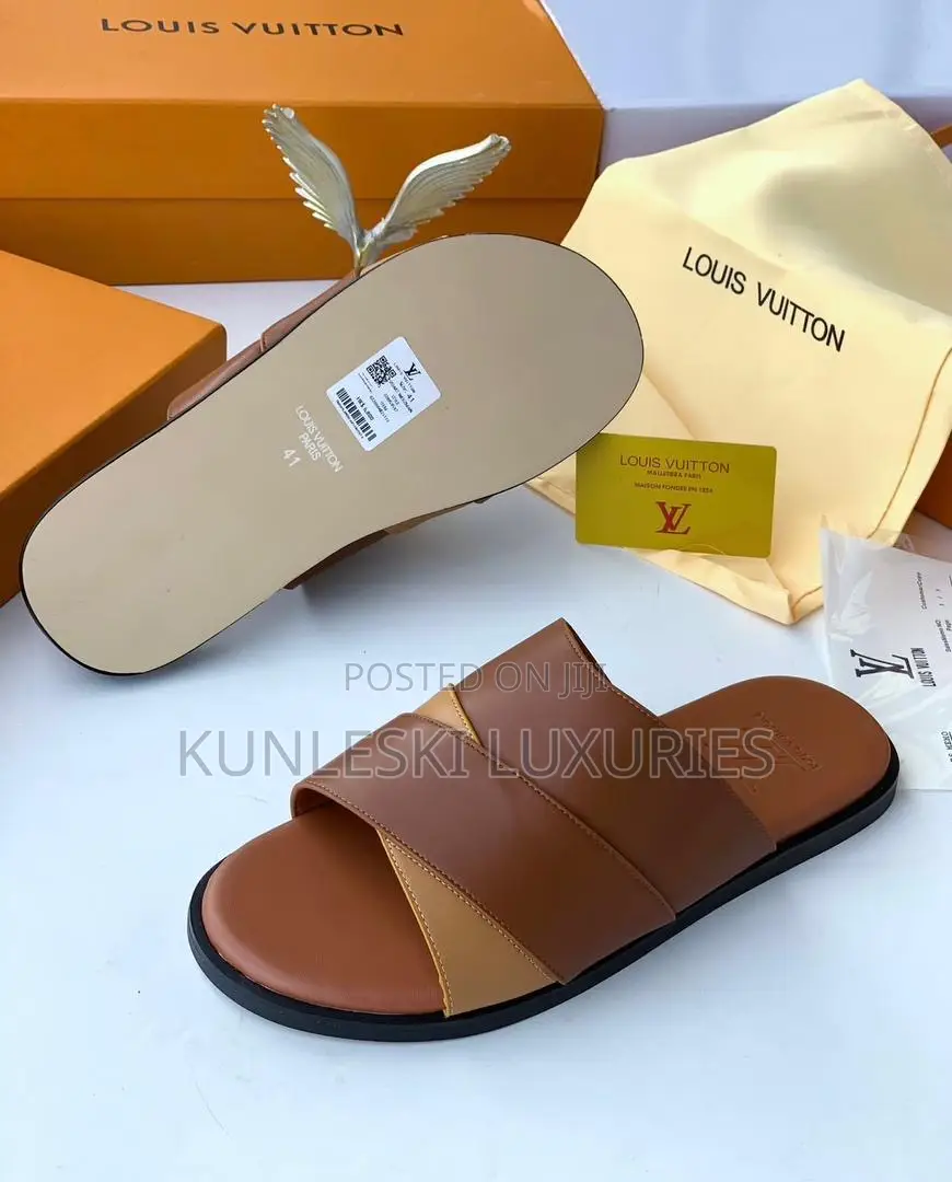 Original Louis Vuitton Brown Leather Slippers