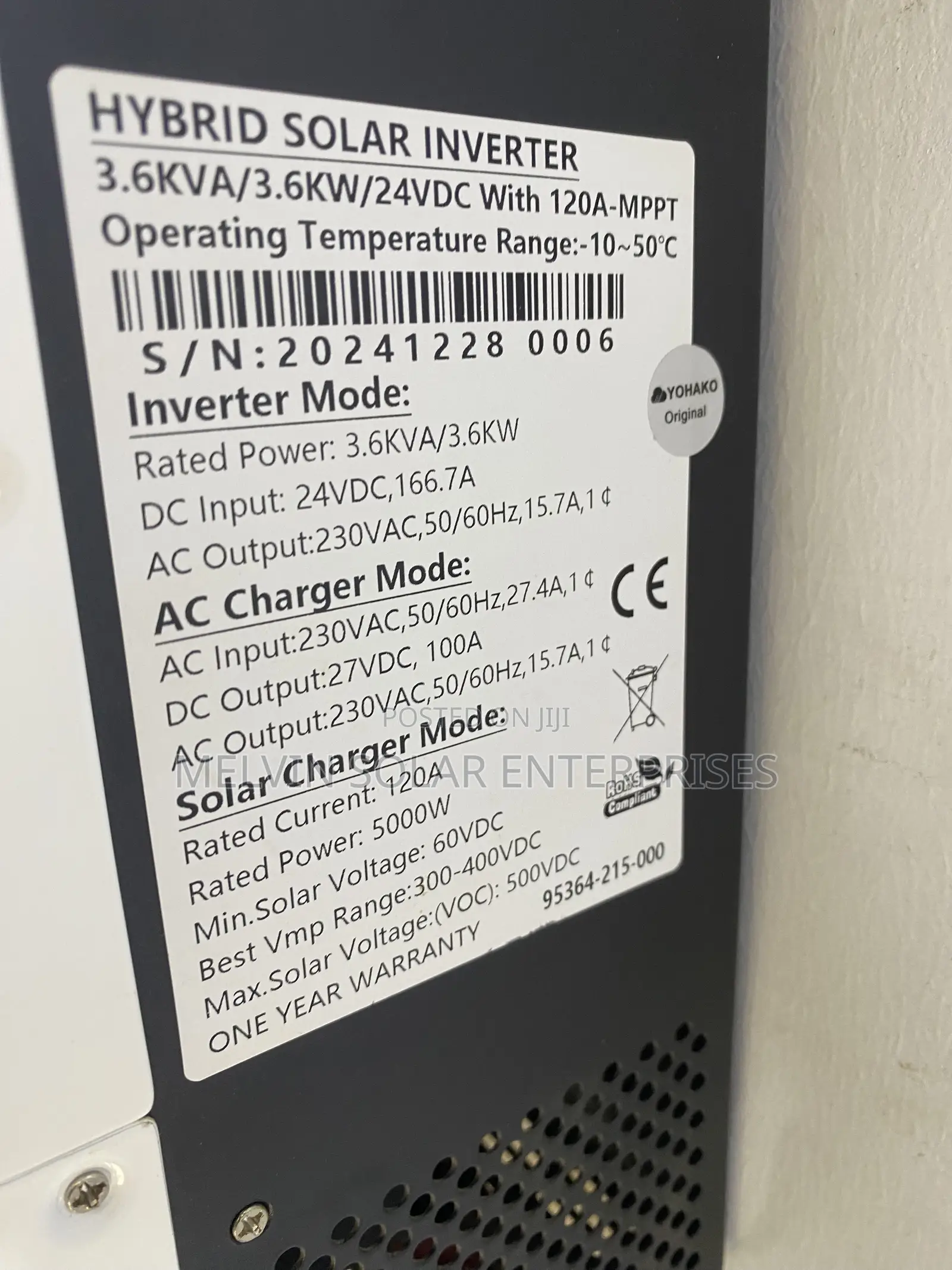 3.6kva 24v Yohako Solar Hybrid Pure Sine Wave Inverter Available In