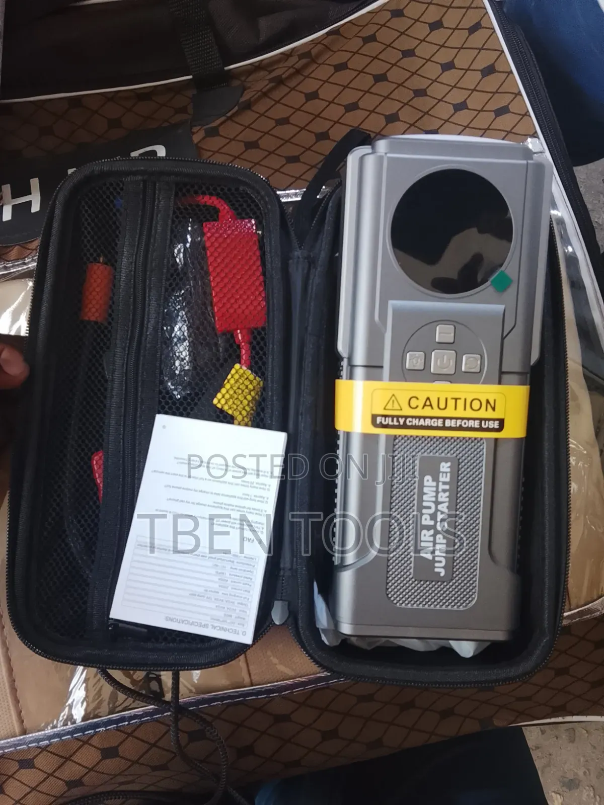 Multifunctional Portable Car Air Pump and Jump Starter Power Bank.