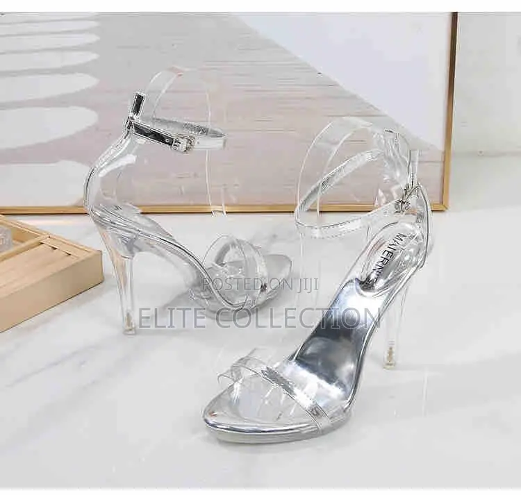 Glass Heels Sandals Colors Black Silver Packaging Luxury Packaging