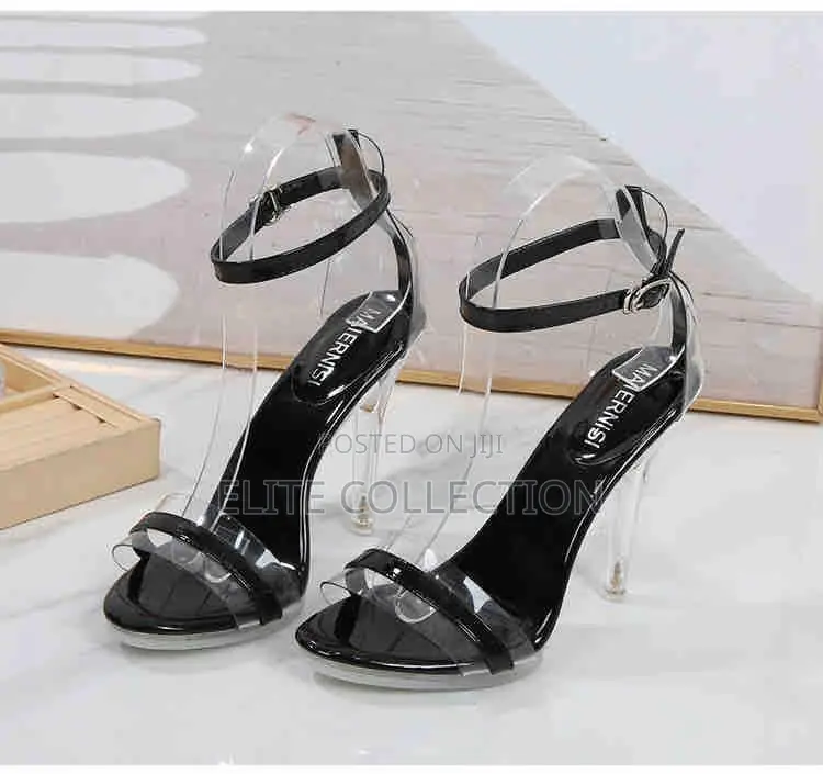 Glass Heels Sandals Colors Black Silver Packaging Luxury Packaging