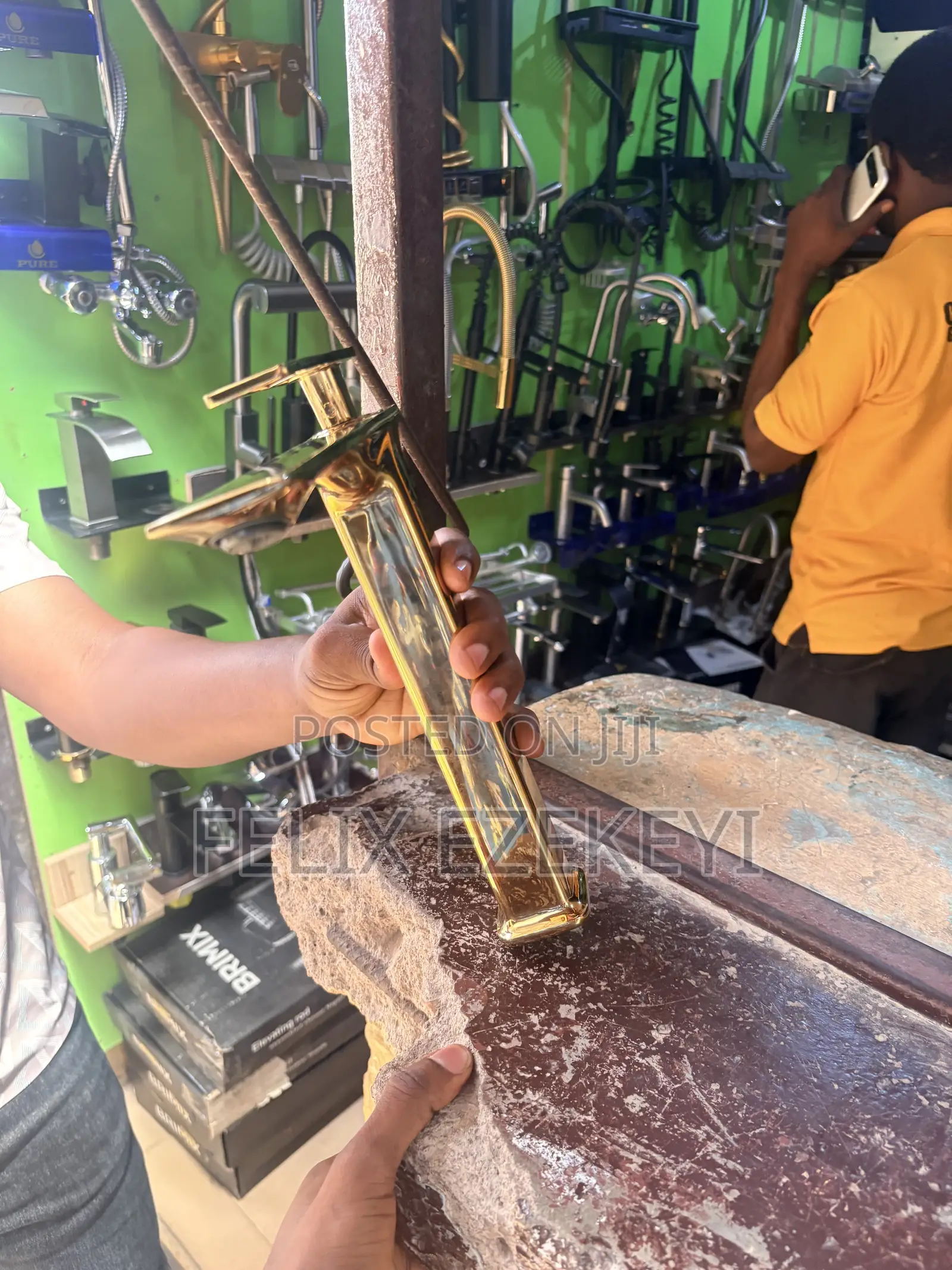 Long Gold Basin Mixer (Open Head)