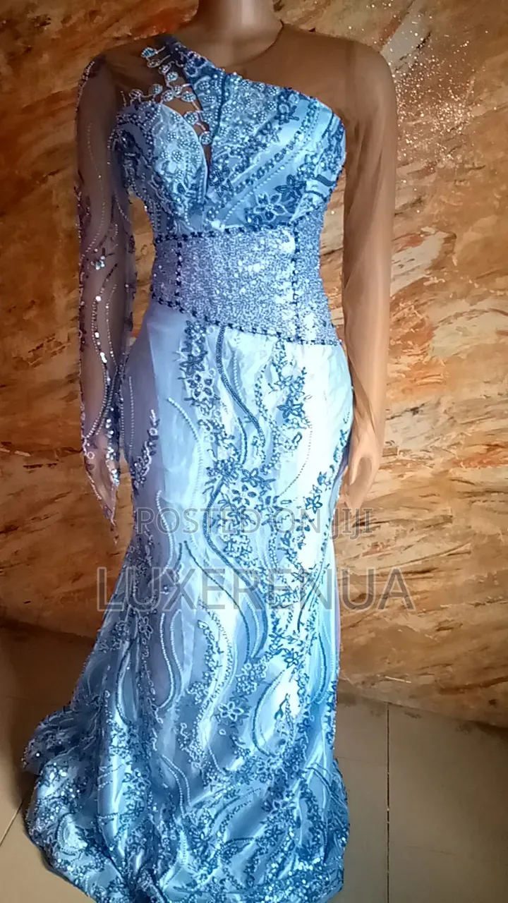 Sky Blue Beaded Lace Gown