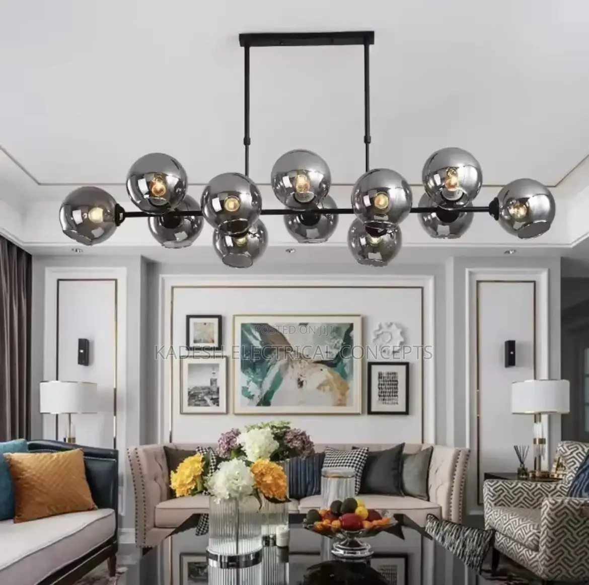 Grey Glass Led Pendant Lights for Living Room Chandeliers Island