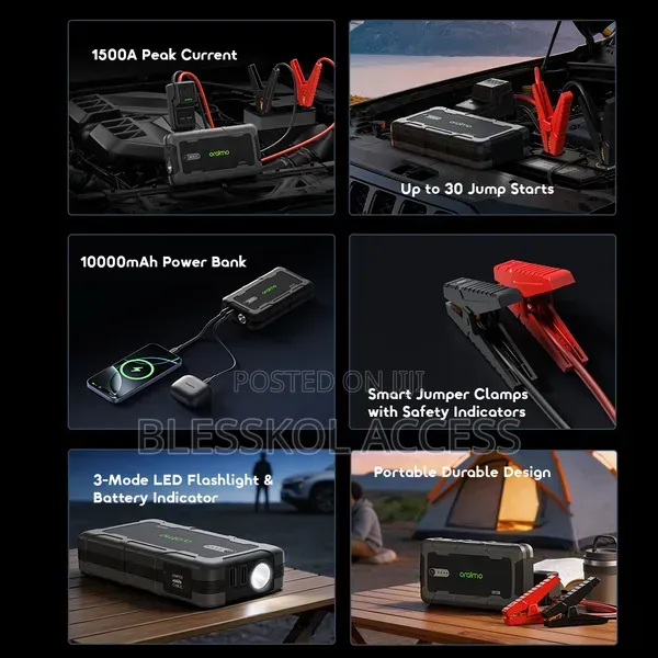 Oraimo Powerspark 1500a Car Jump Starter With 10000mah Power Bank