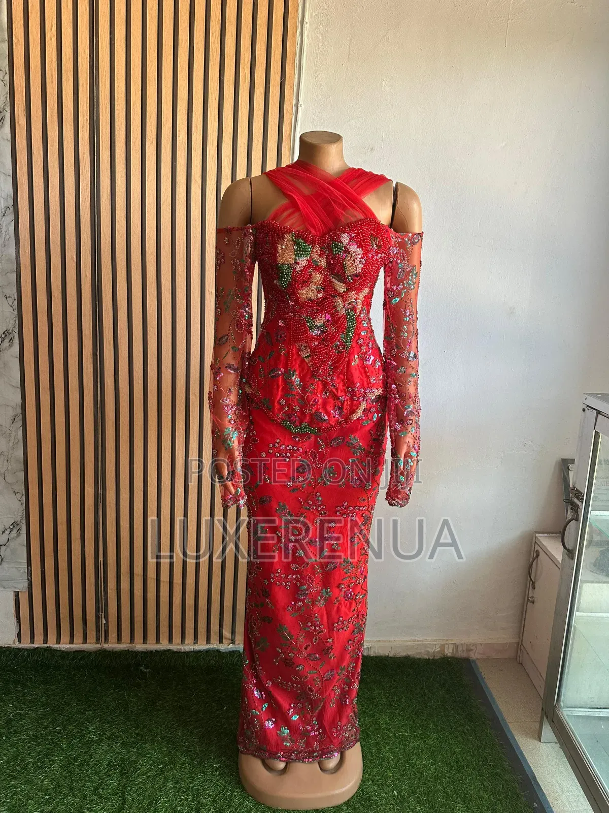 Red Luxury Lace Skirt and Blouse.