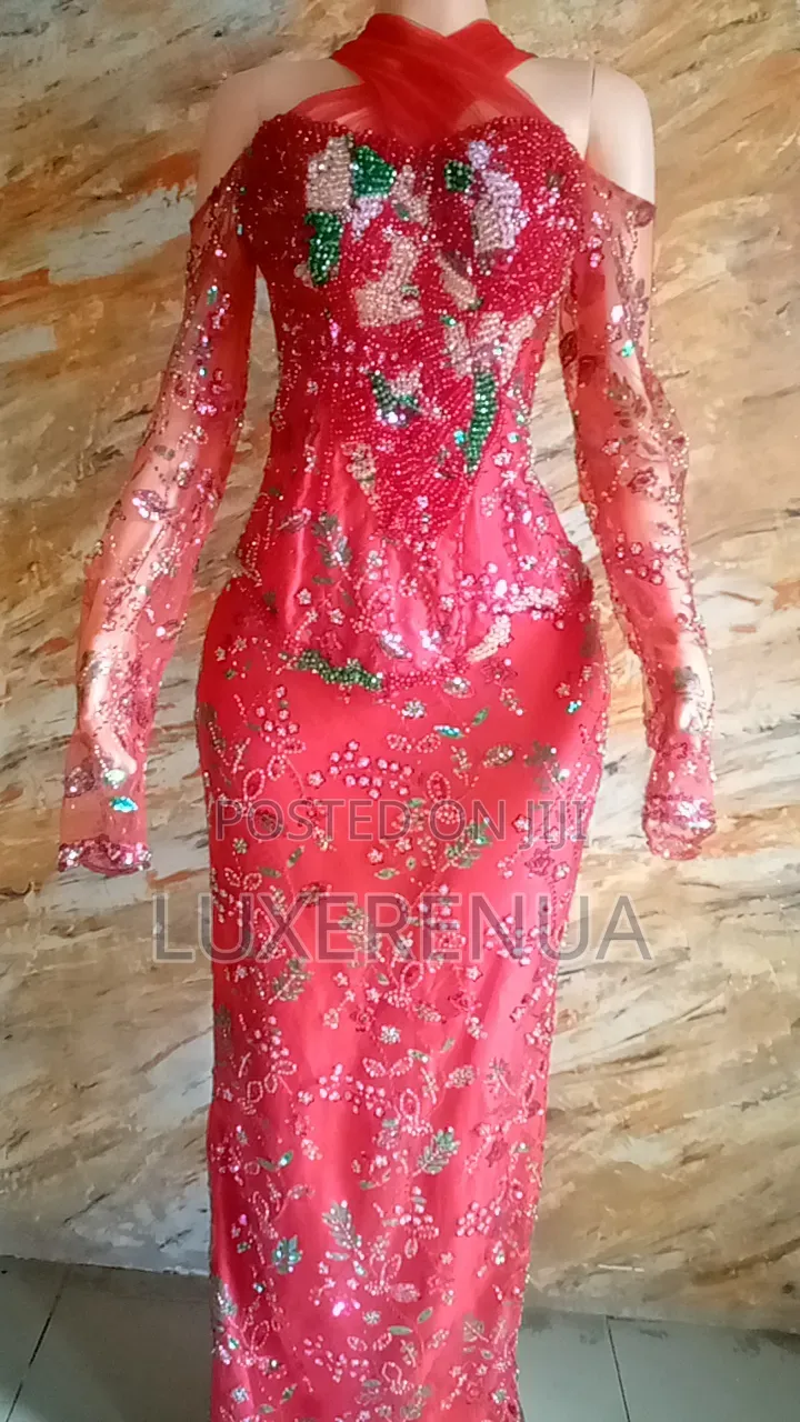 Red Luxury Lace Skirt and Blouse.