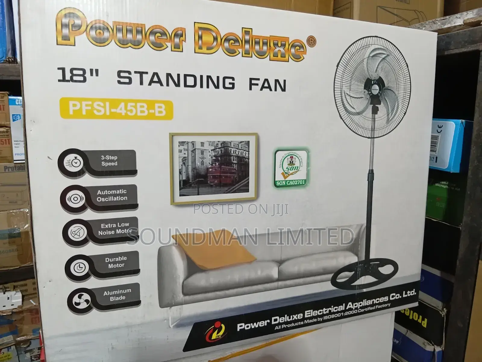 Power Deluxe Standing Fan Pedestal Iron Blade Fan Pfsi-45b-B