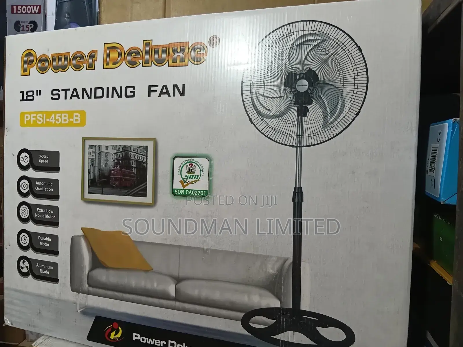 Power Deluxe Standing Fan Pedestal Iron Blade Fan Pfsi-45b-B