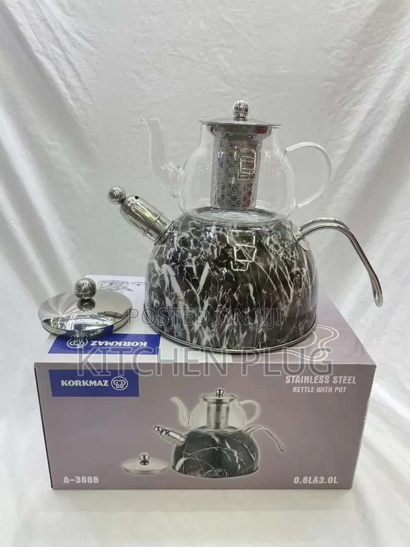 Stainless Steel Whistling Kettle and Glass Teapot Set