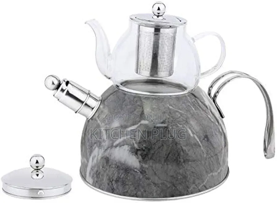 Stainless Steel Whistling Kettle and Glass Teapot Set