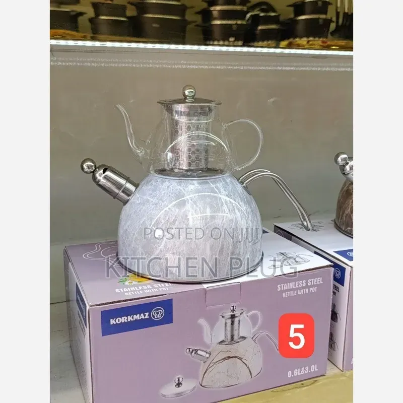Stainless Steel Whistling Kettle and Glass Teapot Set