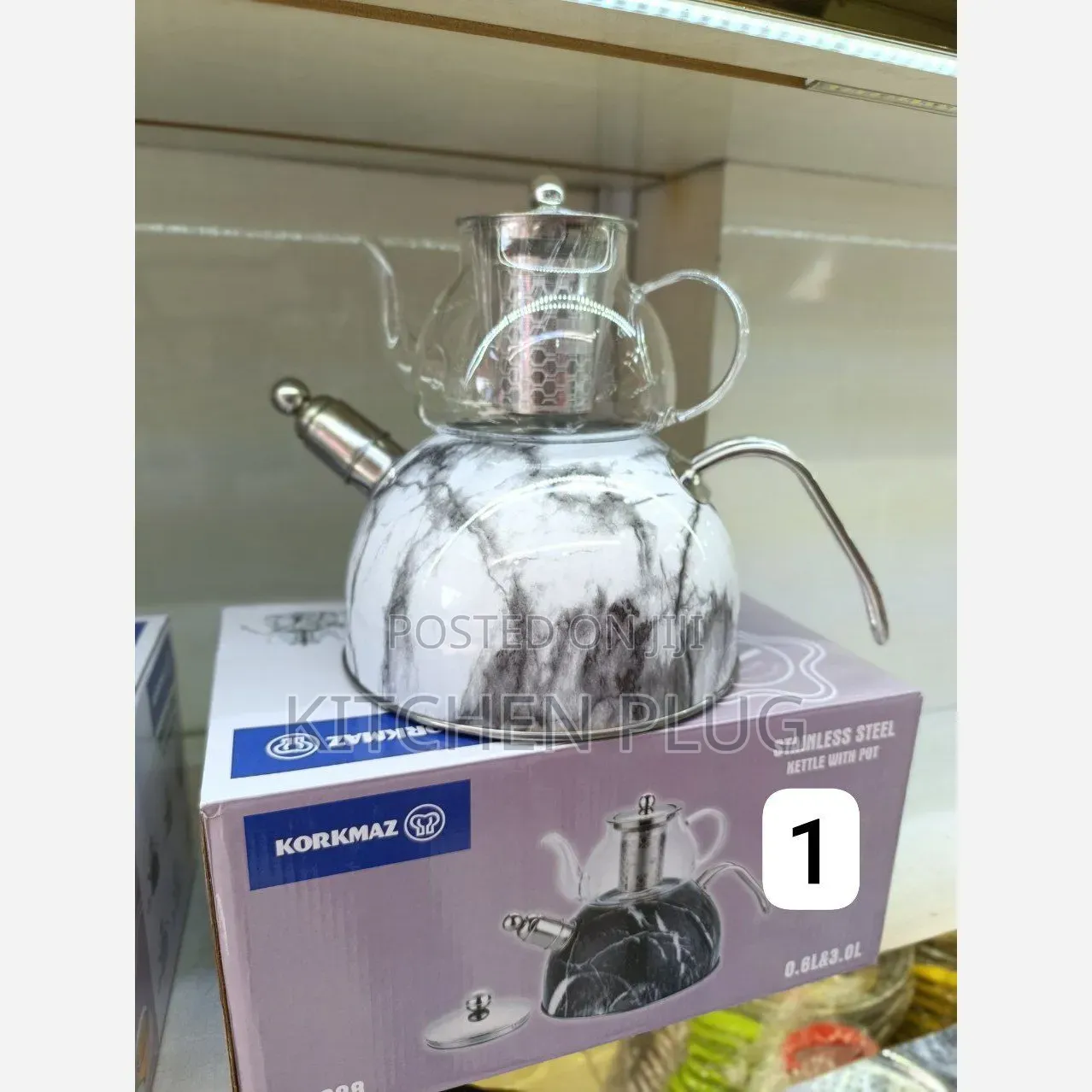 Stainless Steel Whistling Kettle and Glass Teapot Set