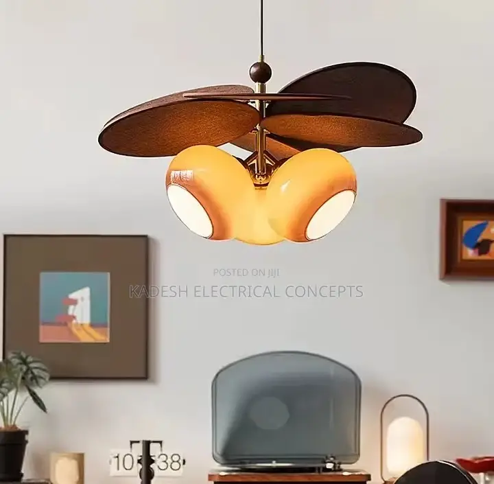 Creative Fabric Leaves Pendant Light Home Art Deco Coffee White Glass