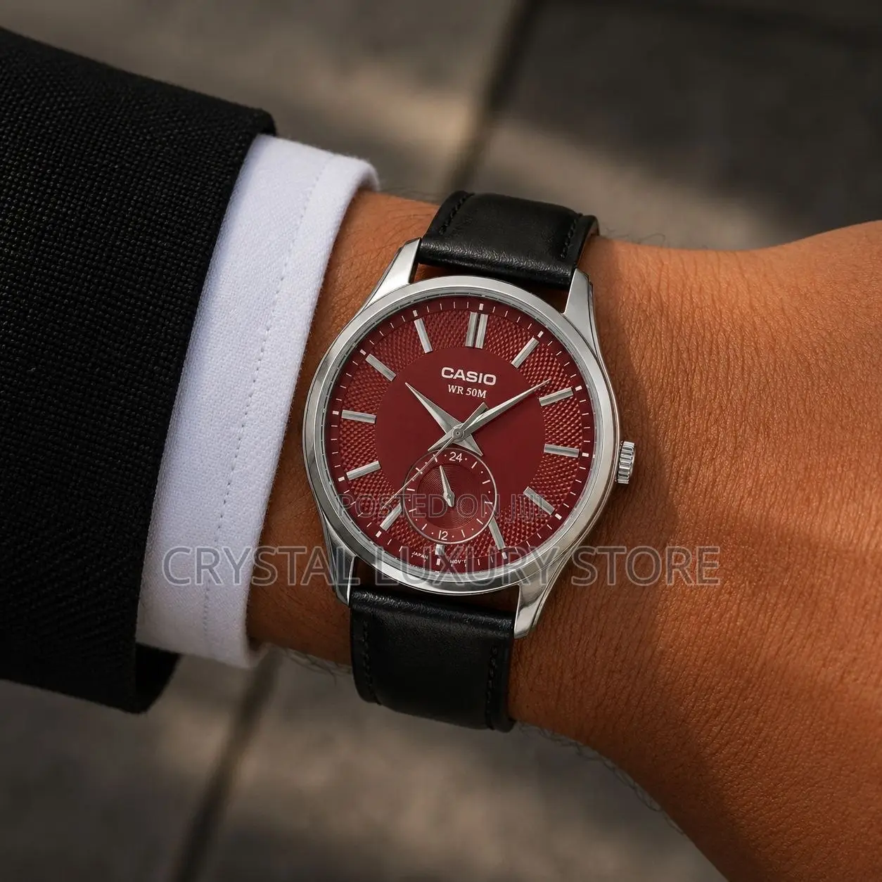 New Authentic Casio Quality Luxury Men Genuine Leather Wristwatch