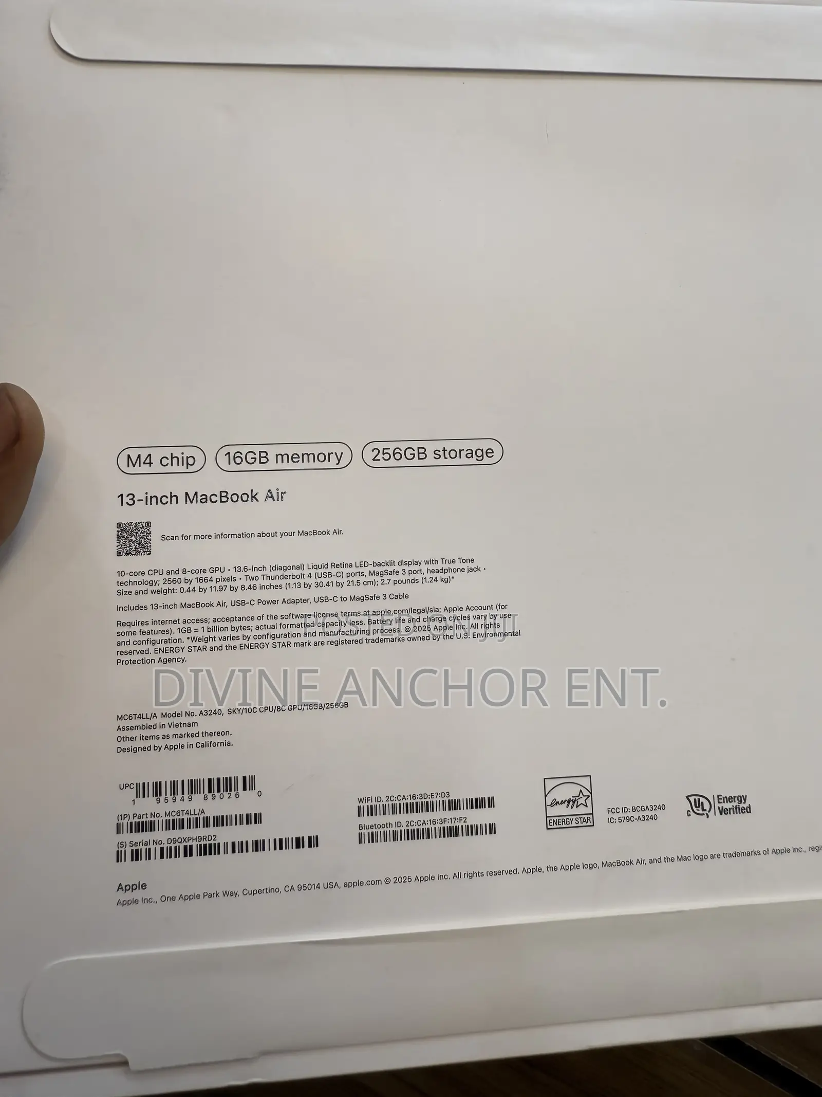 New Laptop Apple MacBook Air 2025 M4 13-inch 16GB Apple M5 SSD 256GB