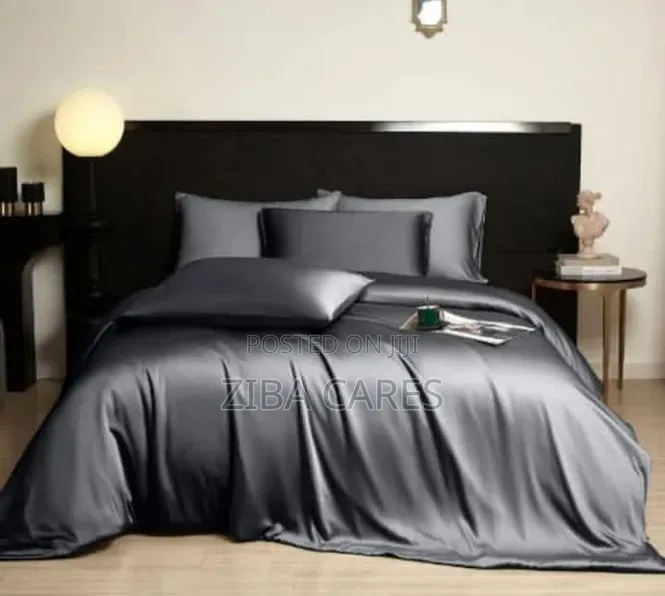 Silky Gray Bedsheet + Pillowcases + Duvet Set 6x6