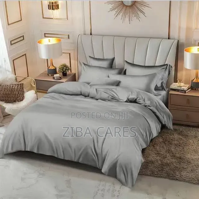 Silky Gray Bedsheet + Pillowcases + Duvet Set 6x6