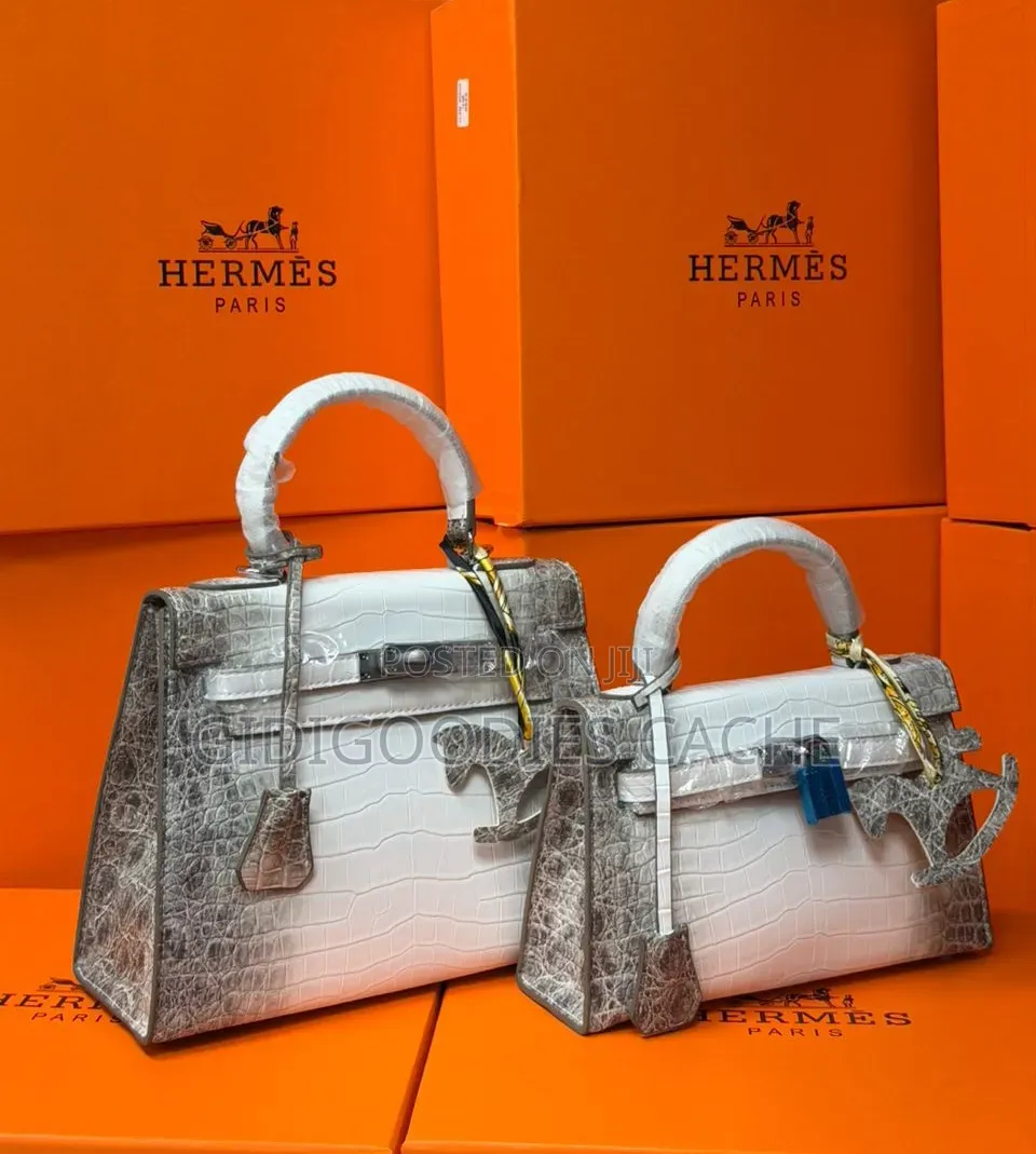 White-Gray Mix Croc-Texture Structured Top-Handle Bags
