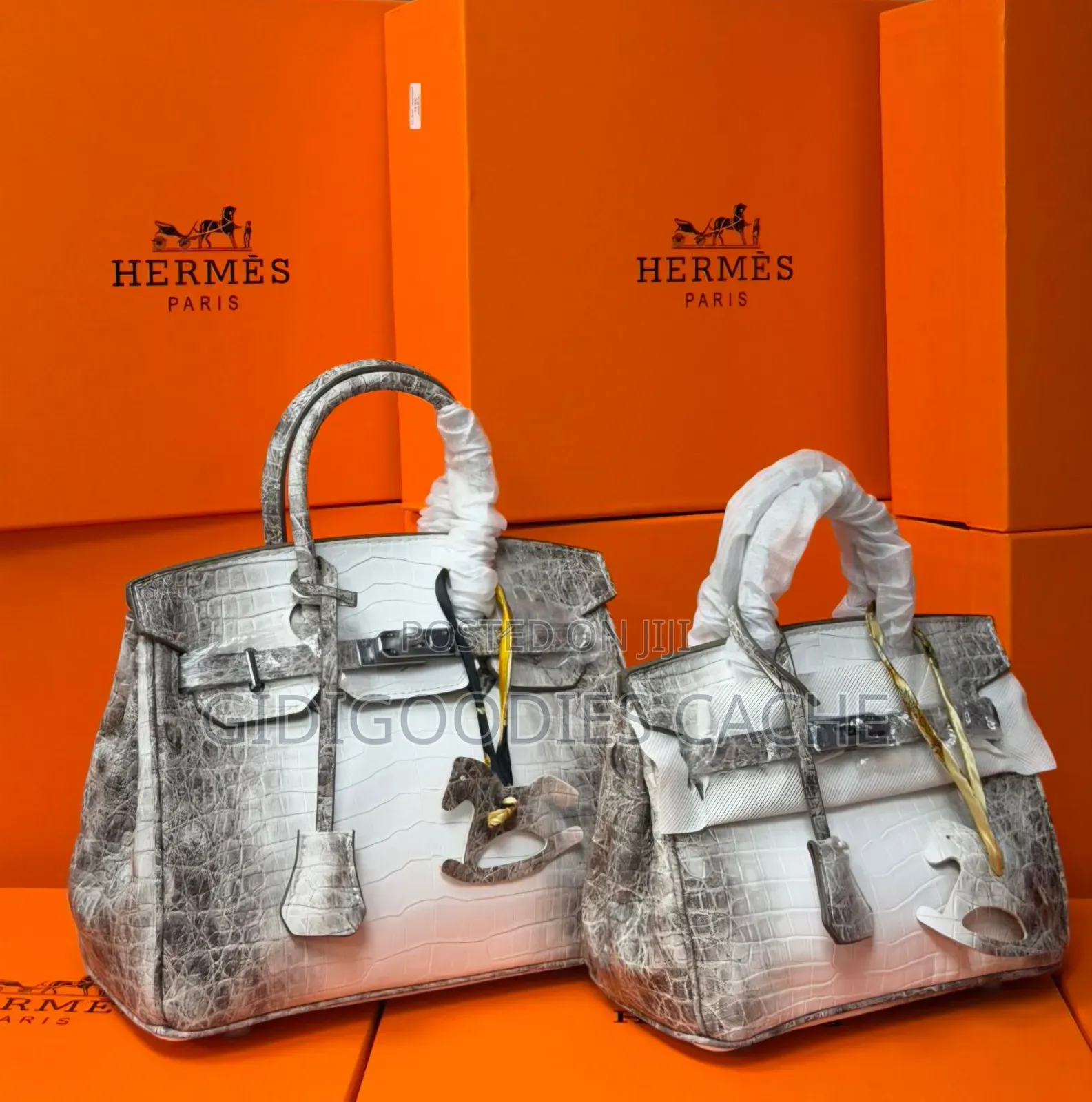 White-Gray Mix Croc-Texture Structured Top-Handle Bags