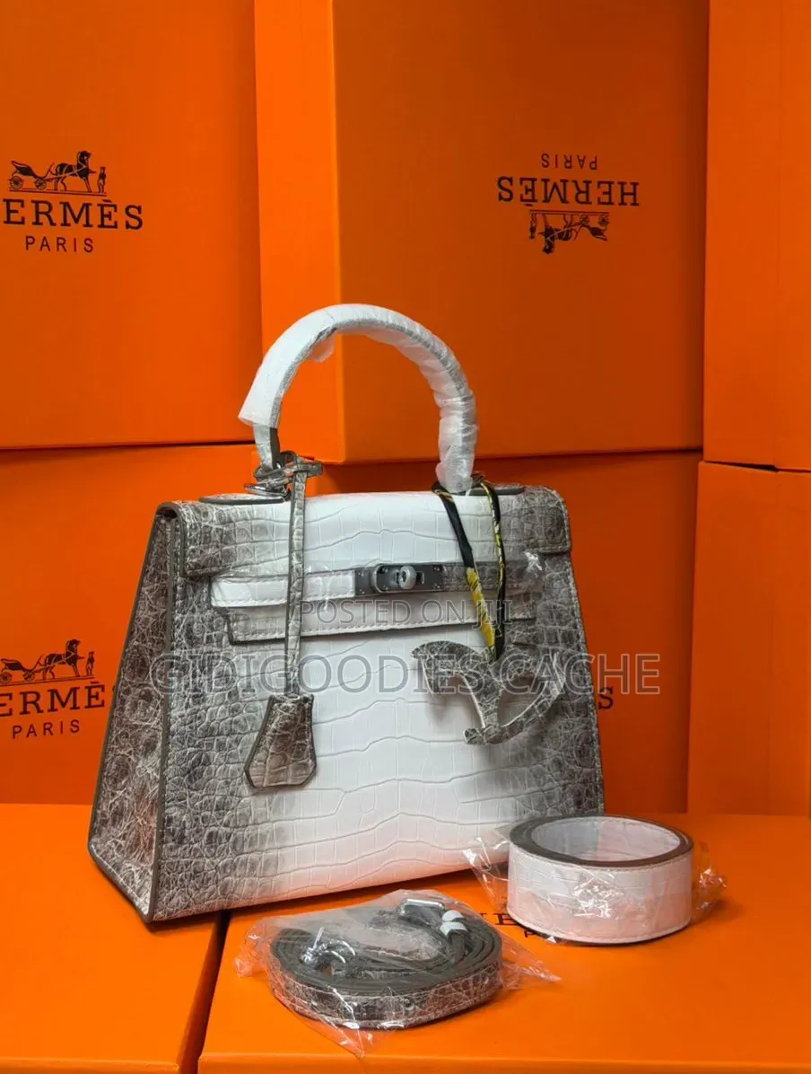White-Gray Mix Croc-Texture Structured Top-Handle Bags