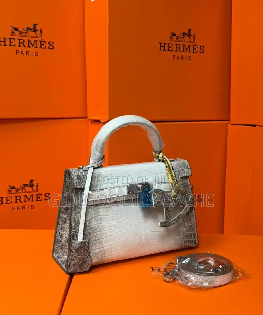 White-Gray Mix Croc-Texture Structured Top-Handle Bags