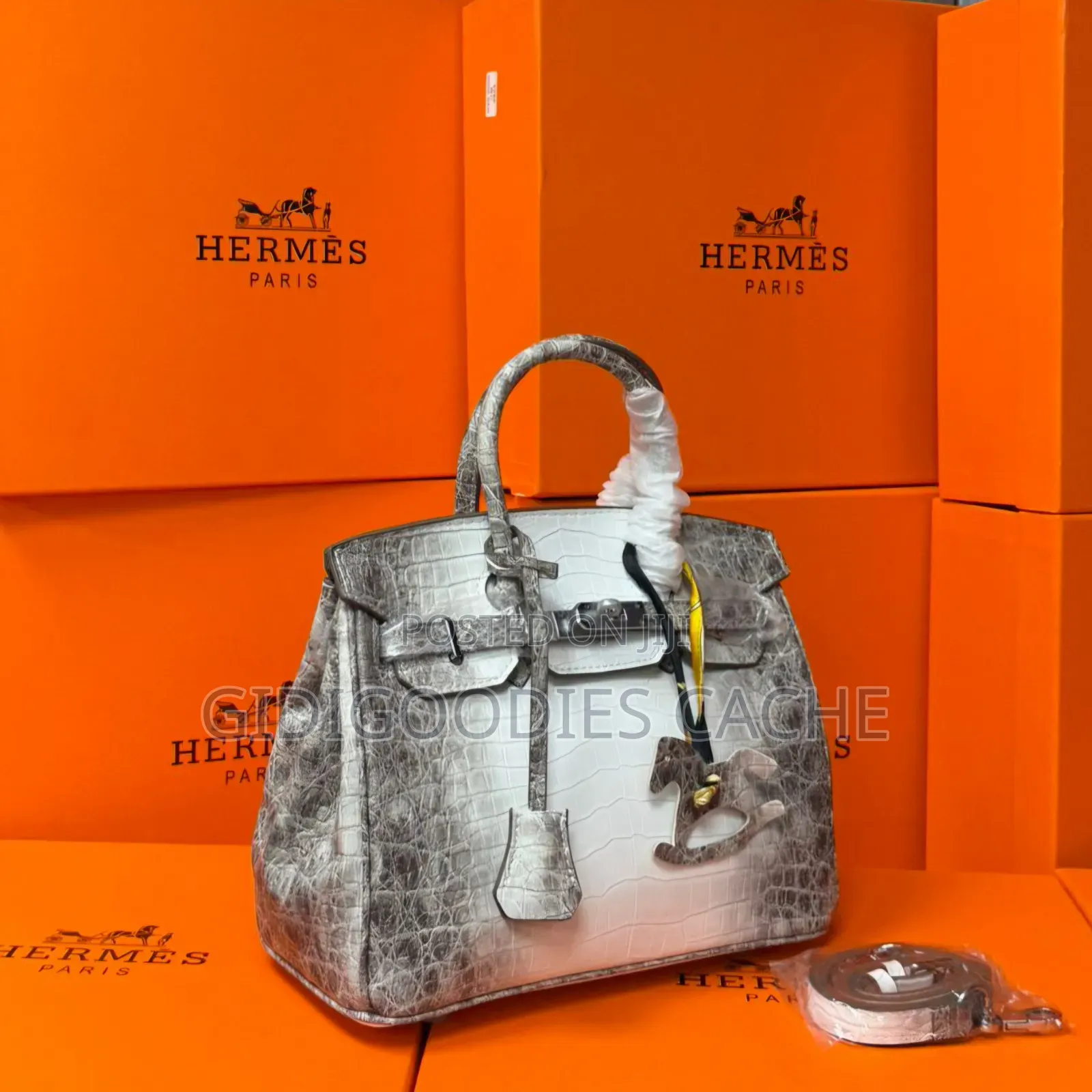 White-Gray Mix Croc-Texture Structured Top-Handle Bags